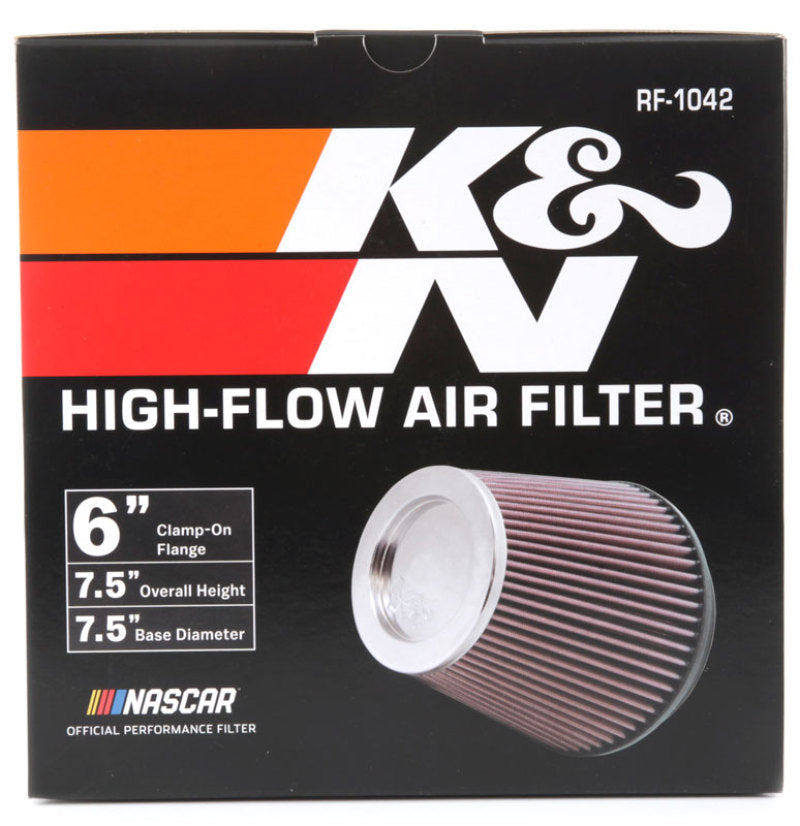 K&N Round Tapered Universal Air Filter 6in Flange ID x 7.5in Base OD x 5in Top OD x 6.5in Height - Burkken Auto Parts
