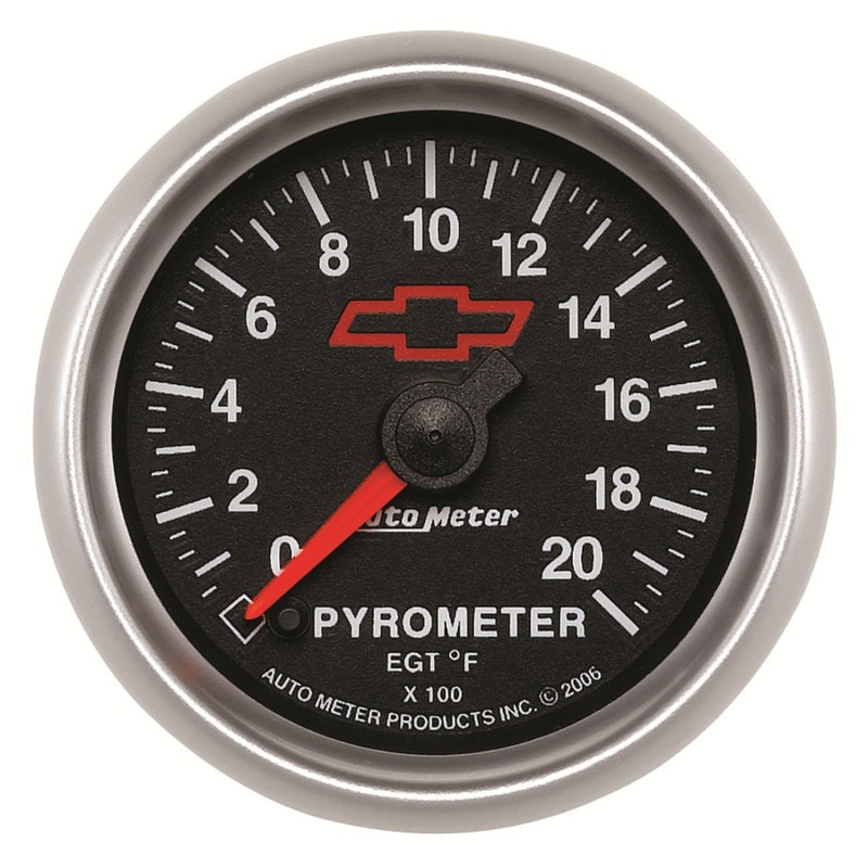 AutoMeter Gauge Pyrometer (Egt) 2-1/16in. 2000 Deg. F Stepper Motor Chevy Red Bowtie Black - Burkken Auto Parts