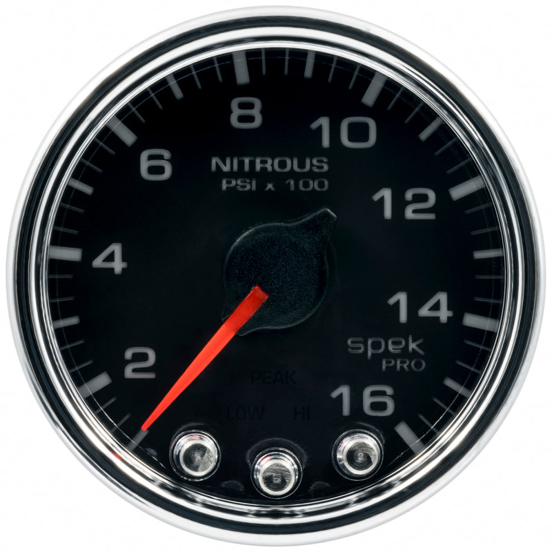 Autometer Spek-Pro Gauge Nitrous Press 2 1/16in 1600psi Stepper Motor W/Peak & Warn Blk/Chrm - Burkken Auto Parts