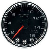 Autometer Spek-Pro Gauge Nitrous Press 2 1/16in 1600psi Stepper Motor W/Peak & Warn Blk/Chrm - Burkken Auto Parts