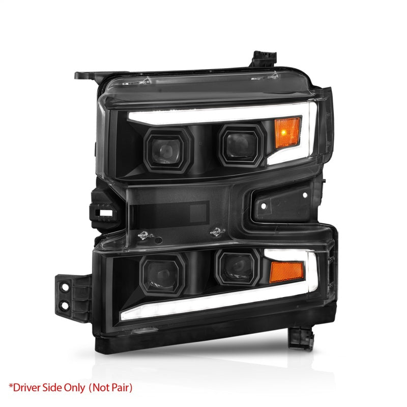 ANZO 19-22 Chevrolet Silverado 1500 LED Proj HL w/Lgt Bar SwBk Seq. Blk w/In. Light - Driver Side ON - Burkken Auto Parts