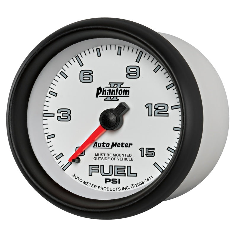 Autometer Phantom II 2-5/8in 0-15PSI Mechanical Fuel Pressure Gauge - Burkken Auto Parts