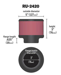 K&N Universal Rubber Filter 3 inch Flange 5 inch OD 3 inch Height - Burkken Auto Parts