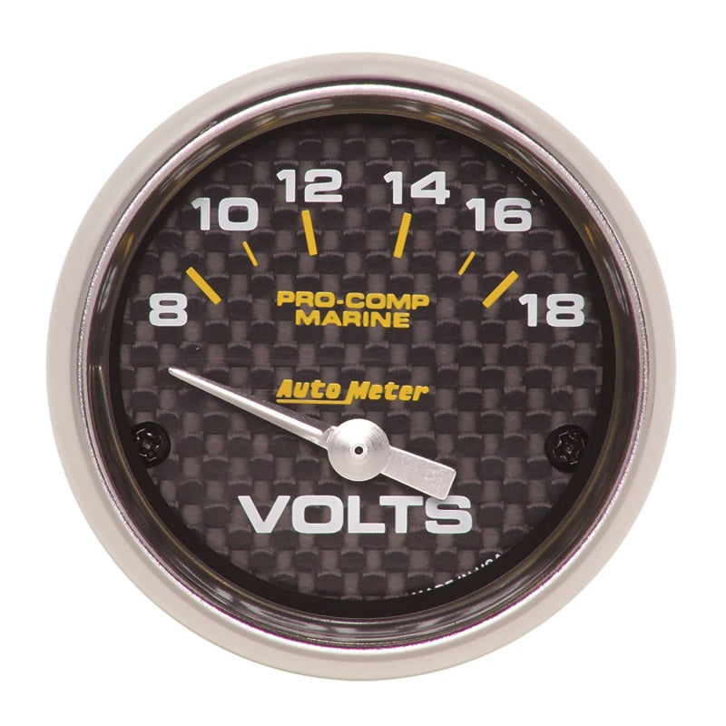 Autometer Marine Carbon Fiber 2-1/16in 18V Electric Voltmeter Gauge - Burkken Auto Parts