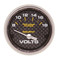 Autometer Marine Carbon Fiber 2-1/16in 18V Electric Voltmeter Gauge - Burkken Auto Parts