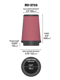 K&N Universal Rubber Filter Round Tprd 3.313in Flange ID x 4.75in Base OD x 3.5in Top OD x 6.5in H - Burkken Auto Parts