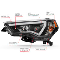 ANZO 14-18 Toyota 4 Runner Plank Style Projector Headlights Black w/ Amber - Burkken Auto Parts