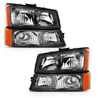 ANZO 2003-2006 Chevy Silverado Crystal Headlight w/ Signal Light Black Amber (4 pcs) - Burkken Auto Parts