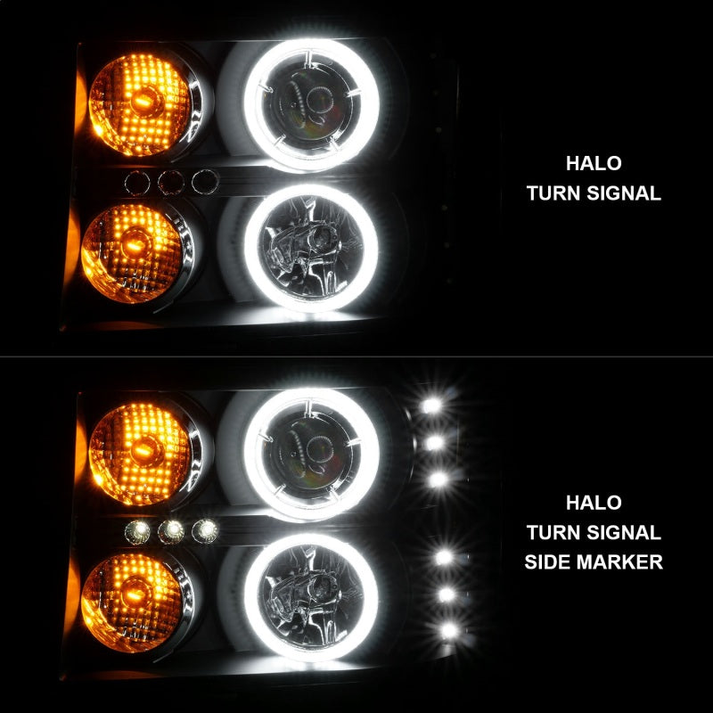 ANZO 2007-2013 GMC Sierra 1500 Projector Headlights w/ Halo Black - Burkken Auto Parts