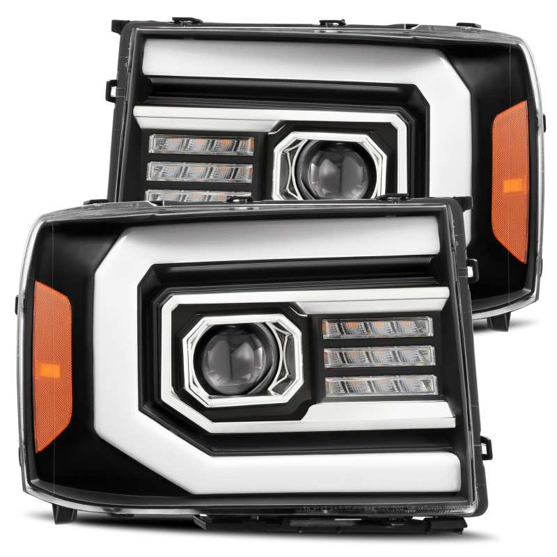 AlphaRex 07-13 GMC 1500HD PRO-Series Proj Headlights Plank Style Matte Blk w/Activ Light/Seq Signal - Burkken Auto Parts