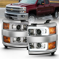 ANZO 2015-2016 Chevrolet Silverado Projector Headlights w/ Plank Style Design Chrome w/ Amber - Burkken Auto Parts