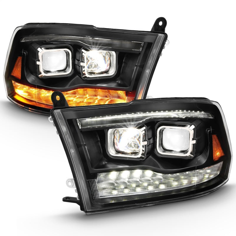 ANZO 2009-2018 Dodge Ram 1500 Led Projector Plank Style Switchback H.L Halo Black Amber (OE Style) - Burkken Auto Parts