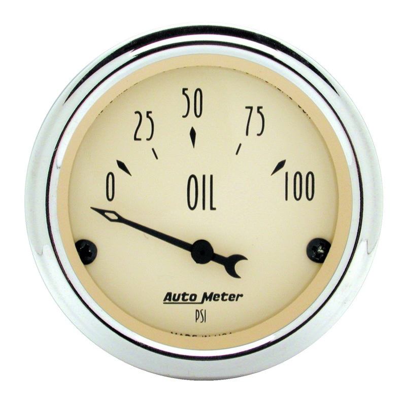 Autometer 2-1/16 inch Electric Oil Pressure 100PSI Antique Beige Gauge - Burkken Auto Parts