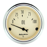 Autometer 2-1/16 inch Electric Oil Pressure 100PSI Antique Beige Gauge - Burkken Auto Parts