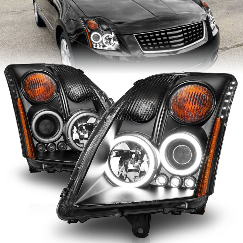 ANZO 2007-2012 Nissan Sentra Projector Headlights Black - Burkken Auto Parts