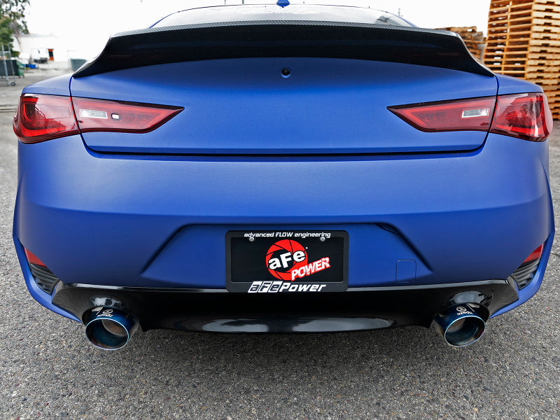 aFe POWER Takeda 2.5in 304 SS Axle-Back Exhaust w/ Blue Flame Tips 17-19 Infiniti Q60 V6-3.0L (tt) - Burkken Auto Parts