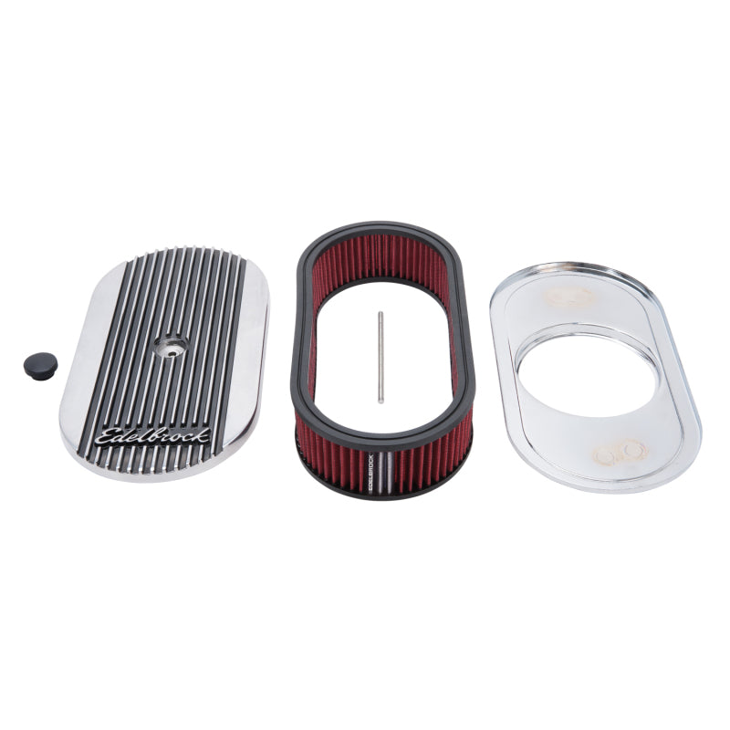 Edelbrock Air Cleaner Elite II Oval Single 4-Bbl Carb 2 5In Red Element Polished - Burkken Auto Parts