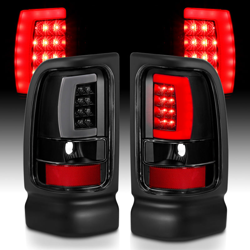 ANZO 1994-2001 Dodge Ram 1500 LED Taillights Plank Style Black w/Clear Lens - Burkken Auto Parts