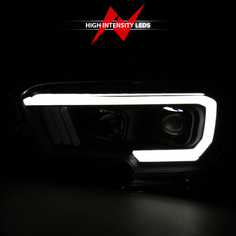 ANZO 2016-2017 Toyota Tacoma Projector Headlights w/ Plank Style Switchback Black w/ Amber - Burkken Auto Parts