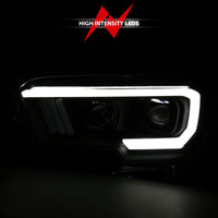 ANZO 2016-2017 Toyota Tacoma Projector Headlights w/ Plank Style Switchback Black w/ Amber - Burkken Auto Parts