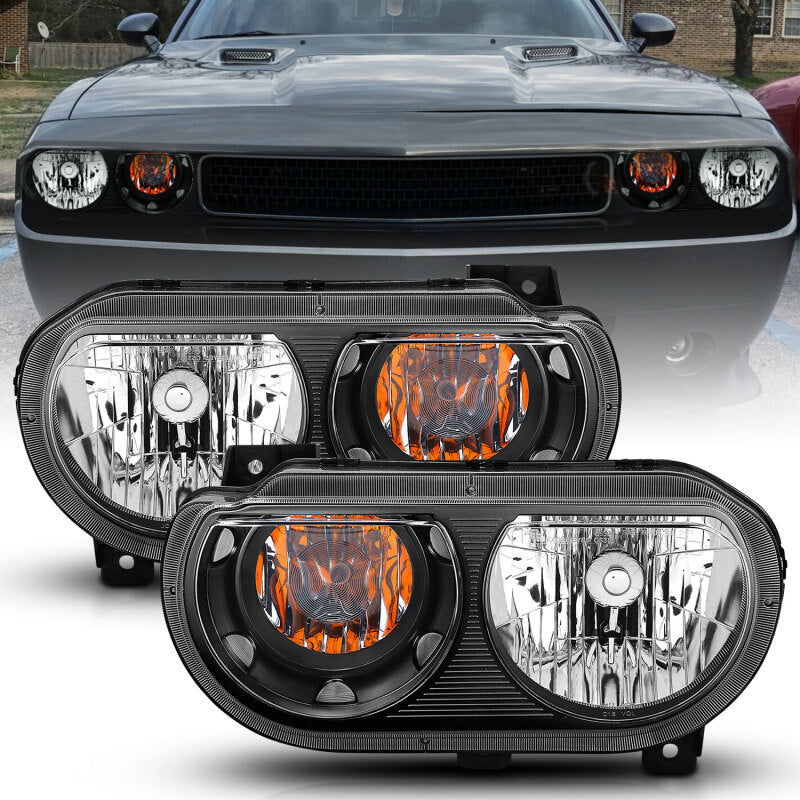 ANZO 2008-2014 Dodge Challenger Crystal Headlights Black - Burkken Auto Parts