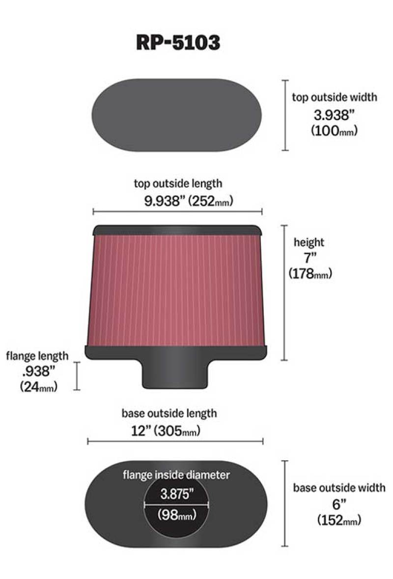 K&N Universal Filter with Carbon Fiber Top & Base-12in Base O/S Length x 6in Base O/S Width x 7in H - Burkken Auto Parts