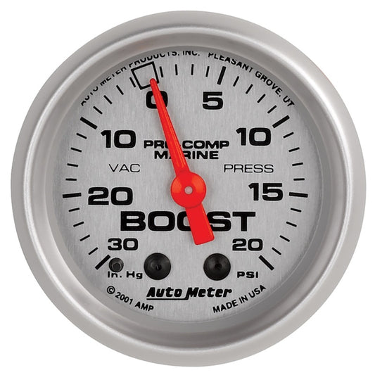 Autometer Marine Silver Ultra-Lite 2-1/16in 0-30 HG / 0-20 PSI Vacuum / Boost Gauge - Burkken Auto Parts