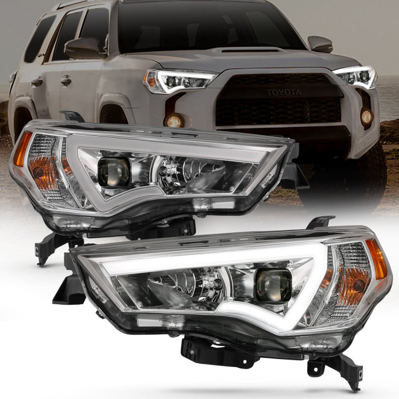 ANZO 14-18 Toyota 4 Runner Plank Style Projector Headlights Chrome w/ Amber - Burkken Auto Parts