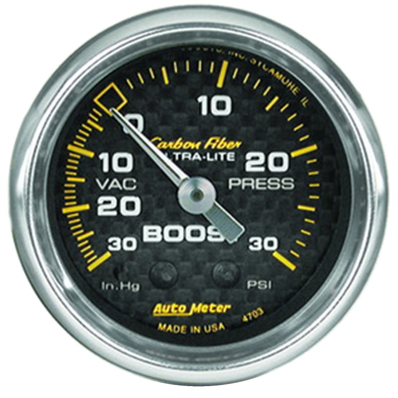 Autometer Carbon Fiber 52mm 30 PSI Mechanical Boost Gauge - Burkken Auto Parts