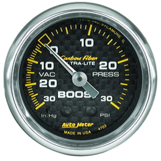Autometer Carbon Fiber 52mm 30 PSI Mechanical Boost Gauge - Burkken Auto Parts