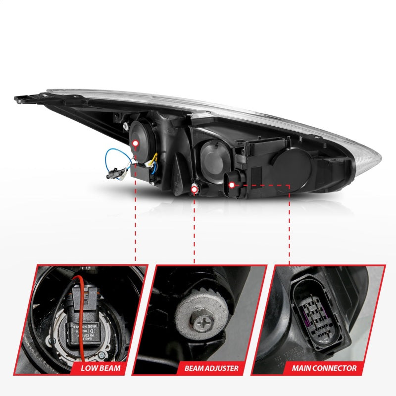 ANZO 15-18 Ford Focus Projector Headlights - w/ Light Bar Switchback Black Housing - Burkken Auto Parts
