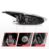 ANZO 15-18 Ford Focus Projector Headlights - w/ Light Bar Switchback Black Housing - Burkken Auto Parts