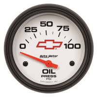 AutoMeter Gauge Oil Pressure 2-5/8in. 100PSI Electric Chevy Red Bowtie White - Burkken Auto Parts