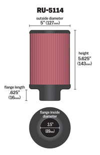K&N Filter Universal Rubber Filter 3.5in Flange ID x 5in OD x 5.625in H - Burkken Auto Parts