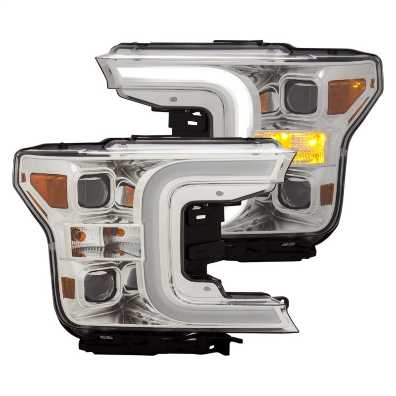 ANZO 18-19 Ford F-150 Projector Headlights w/Plank Style Switchback Chrome w/Amber - Burkken Auto Parts