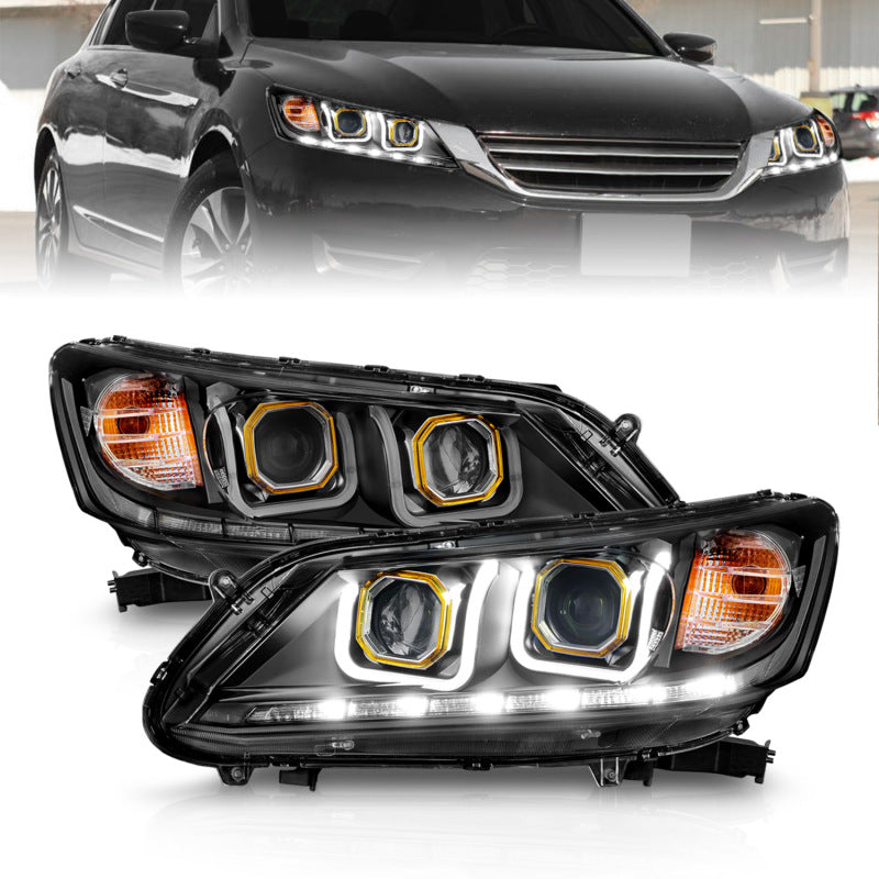 ANZO 2013-2015 Honda Accord Projector Headlights w/ U-Bar Black - Burkken Auto Parts