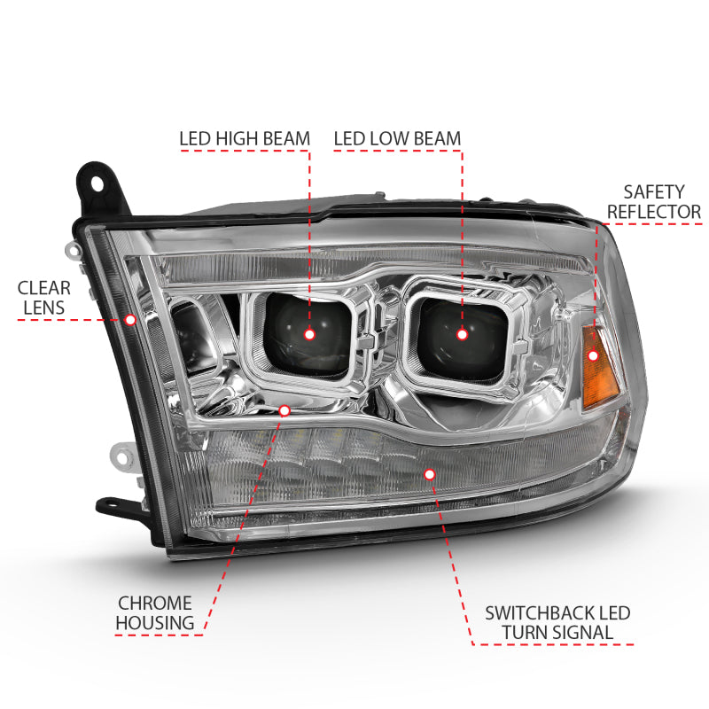 ANZO 2009-2018 Dodge Ram 1500 Led Projector Plank Style Switchback H.L Halo Chrome Amber (OE Style) - Burkken Auto Parts