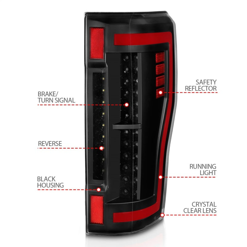 ANZO 2017+ Ford F-250 LED Taillights - Black/Clear - Burkken Auto Parts