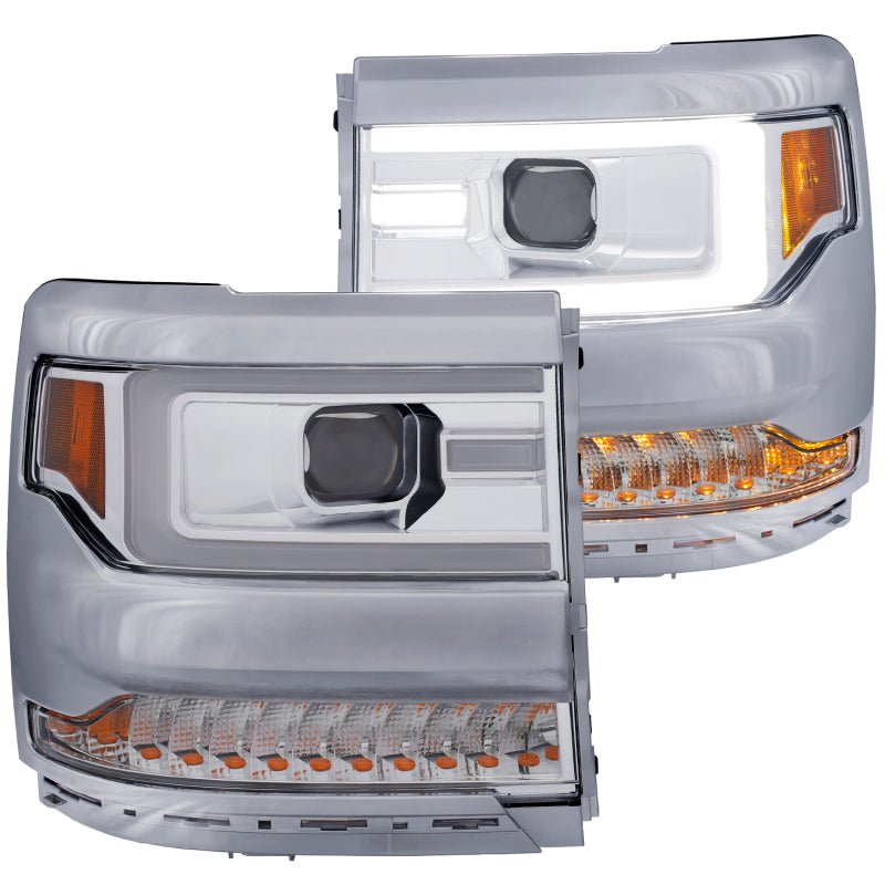ANZO 16-17 Chevy Silverado 1500 Projector Headlights Plank Style Design Chrome w/ Amber - Burkken Auto Parts