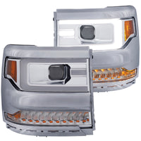 ANZO 16-17 Chevy Silverado 1500 Projector Headlights Plank Style Design Chrome w/ Amber - Burkken Auto Parts