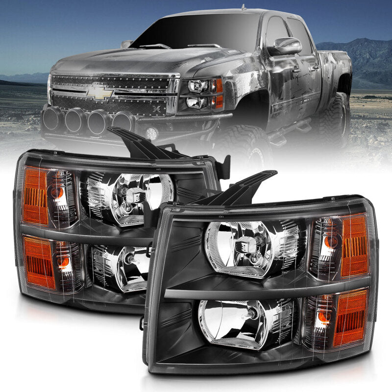 ANZO 2007-2013 Chevrolet Silverado Crystal Headlights Black - Burkken Auto Parts