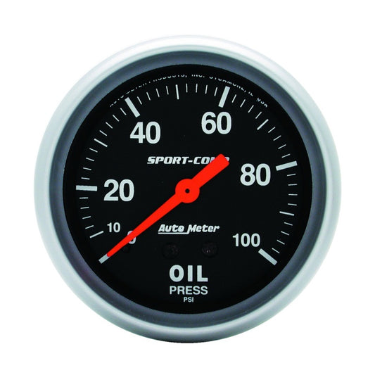 Autometer Sport-Comp 66.7mm 0-100 PSI, Mechanical Oil Pressure - Burkken Auto Parts