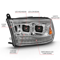 ANZO 2009-2018 Dodge Ram 1500 Led Projector Plank Style Switchback H.L Halo Chrome Amber (OE Style) - Burkken Auto Parts