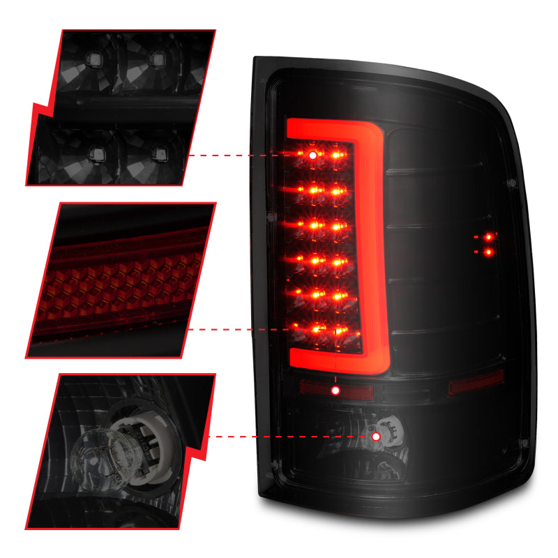 ANZO 2007-2013 GMC Sierra LED Tail Lights w/ Light Bar Black Housing Smoke Lens - Burkken Auto Parts