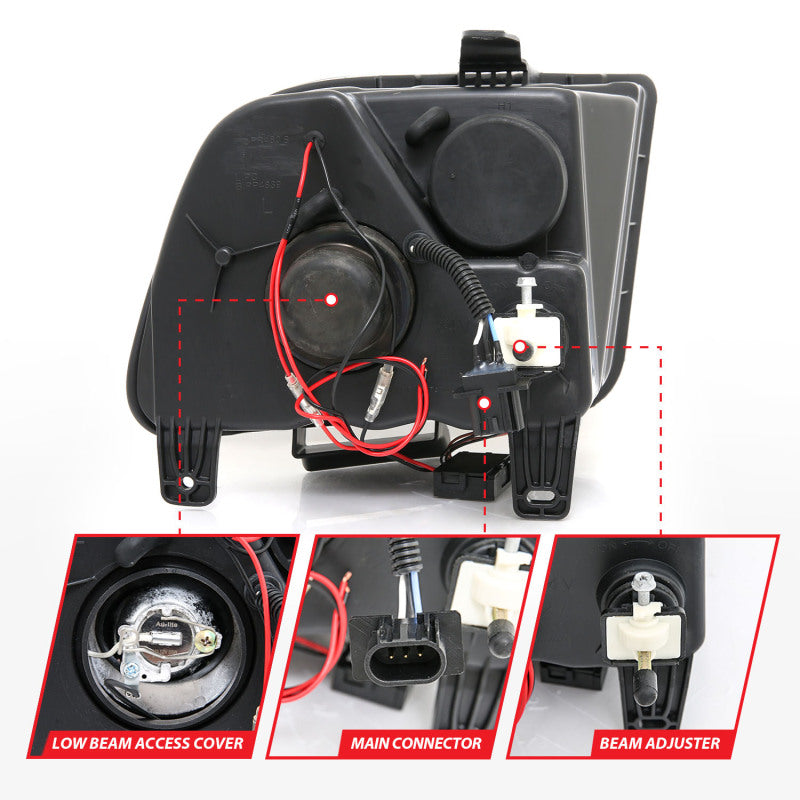 ANZO 2005-2009 Ford Mustang Projector Headlights w/ Halo Black - Burkken Auto Parts