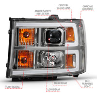 ANZO 2007-2013 GMC Sierra 1500 Projector Headlight Plank Style Chrome w/ Clear Lens Amber - Burkken Auto Parts