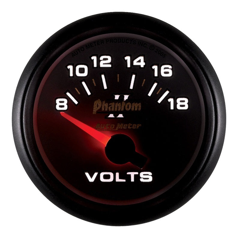 Autometer Phantom II 52.4mm Short Sweep Electronic 8-18 Volts Voltmeter Gauge - Burkken Auto Parts