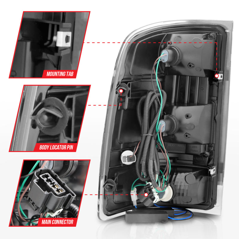 ANZO 2007-2013 GMC Sierra LED Tail Lights w/ Light Bar Black Housing Smoke Lens - Burkken Auto Parts