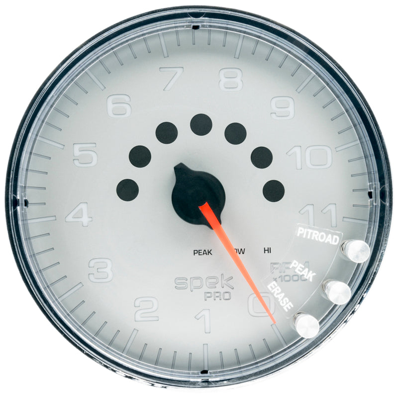 Autometer Spek-Pro Gauge Tachometer 5in 11K Rpm W/Shift Light & Peak Mem Silver/Chrome - Burkken Auto Parts