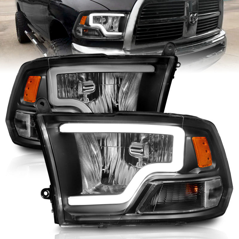ANZO 2009-2018 Dodge Ram 1500 Crystal Headlights w/ Light Bar Black Housing - Burkken Auto Parts